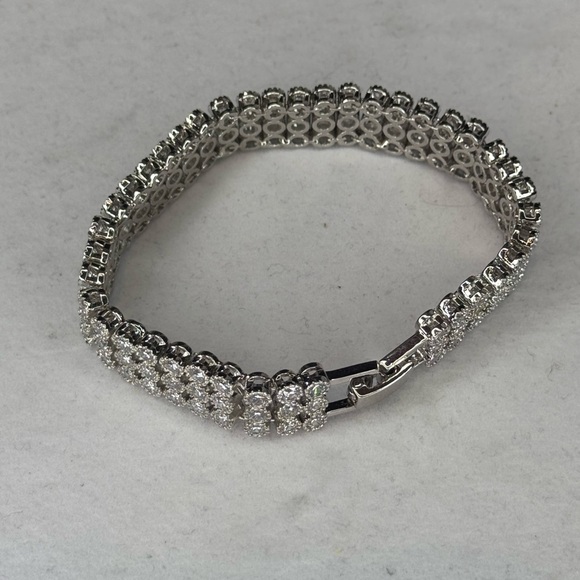 Triple Row Clear Crystal Tennis Bracelet Made With Swarovski Crystals - Picture 9 of 12